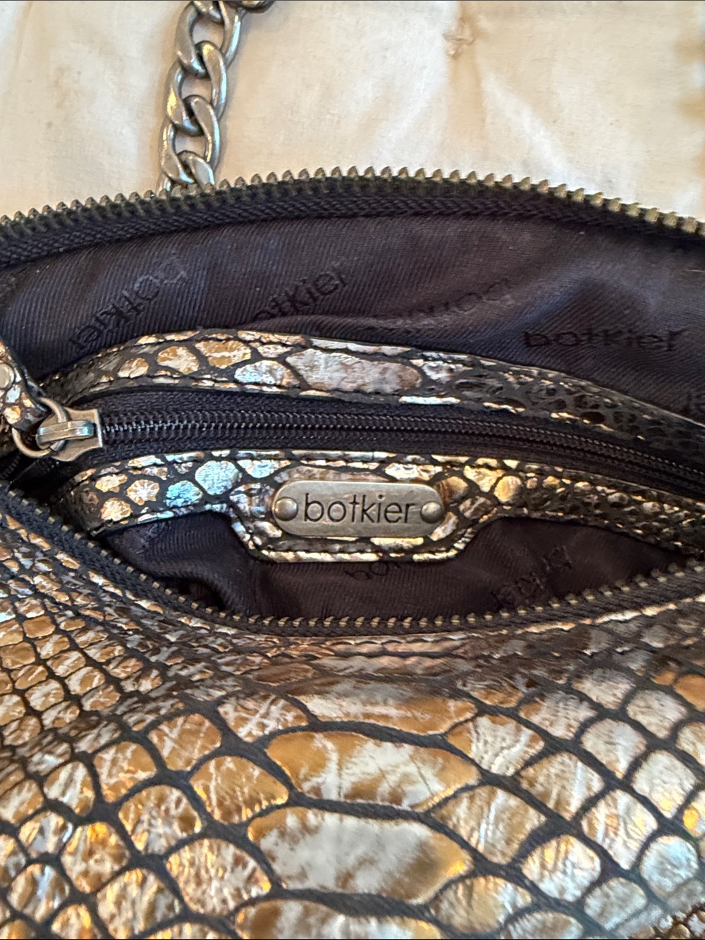 Botkier Metallic Snakeskin Shoulder Bag - Silver and Bronze - Picture 5 of 6
